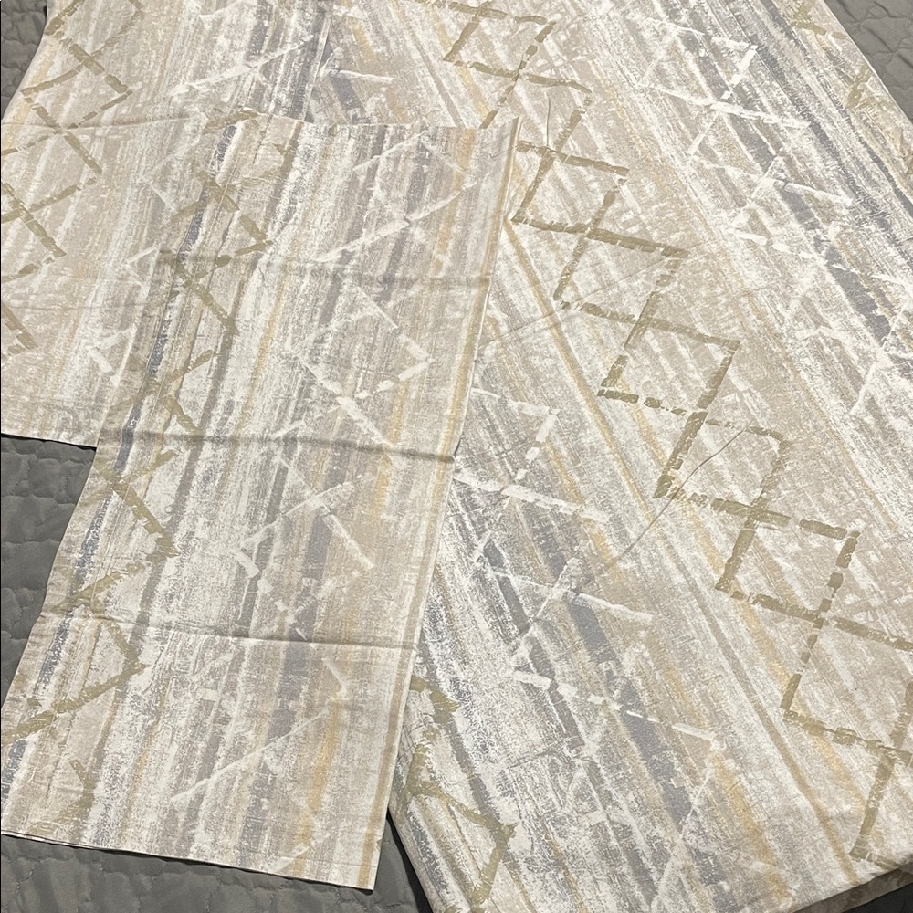 The Company Store QUEEN Geometric Gray and Tan Duvet Cover & Sham Set MINT